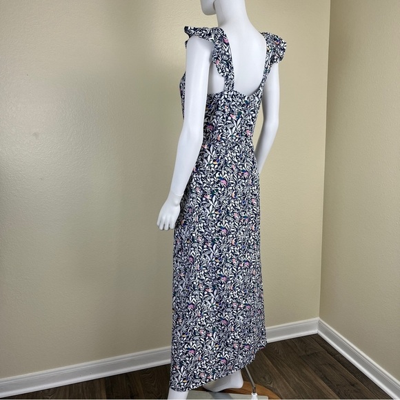 Loft Women’s Size 4 Blue Floral Bird Ruffle Strap Midi Dress Sleeveless Slit - Picture 7 of 15